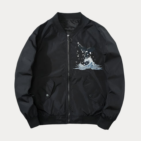 Black Embroidered Bomber Baseball Jacket